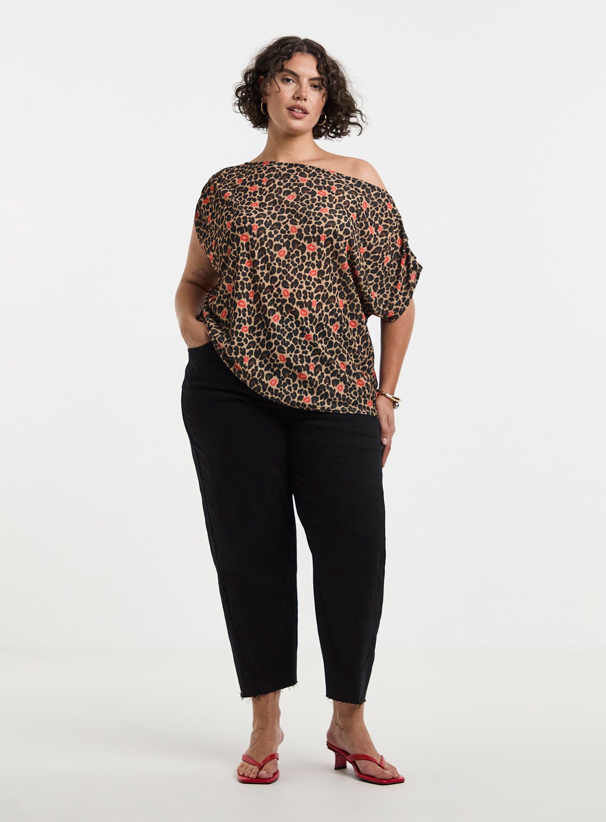 SIMPLY BE Leopard & Lips Print Off The Shoulder Mesh Top 22 - Image 3 thumbnail